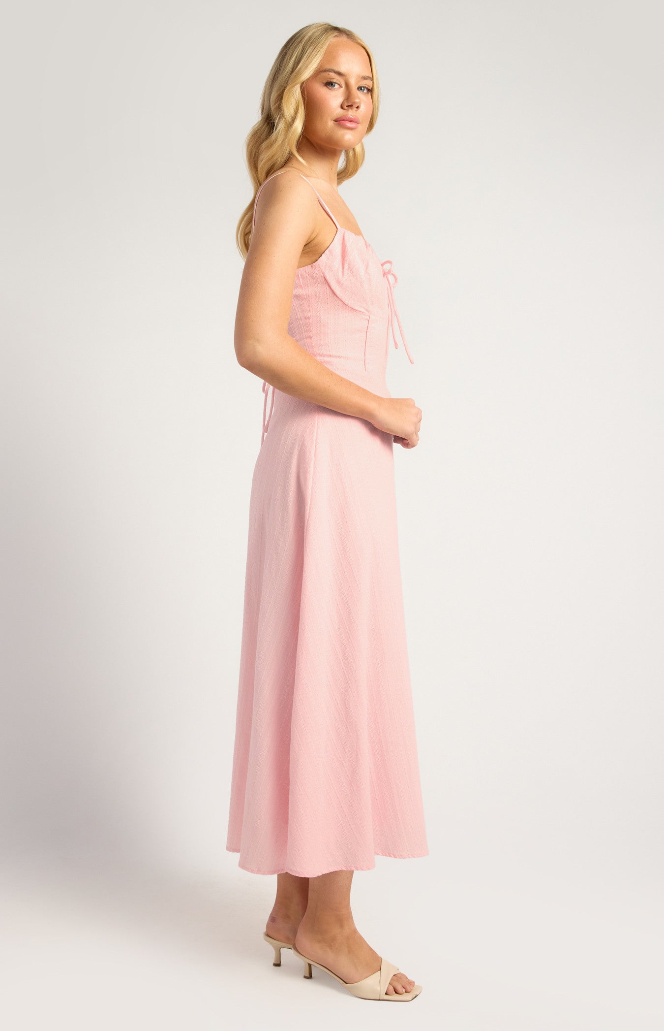 Khaya Lace Up Back Detail Embroidered Cotton Maxi Dress - Pink
