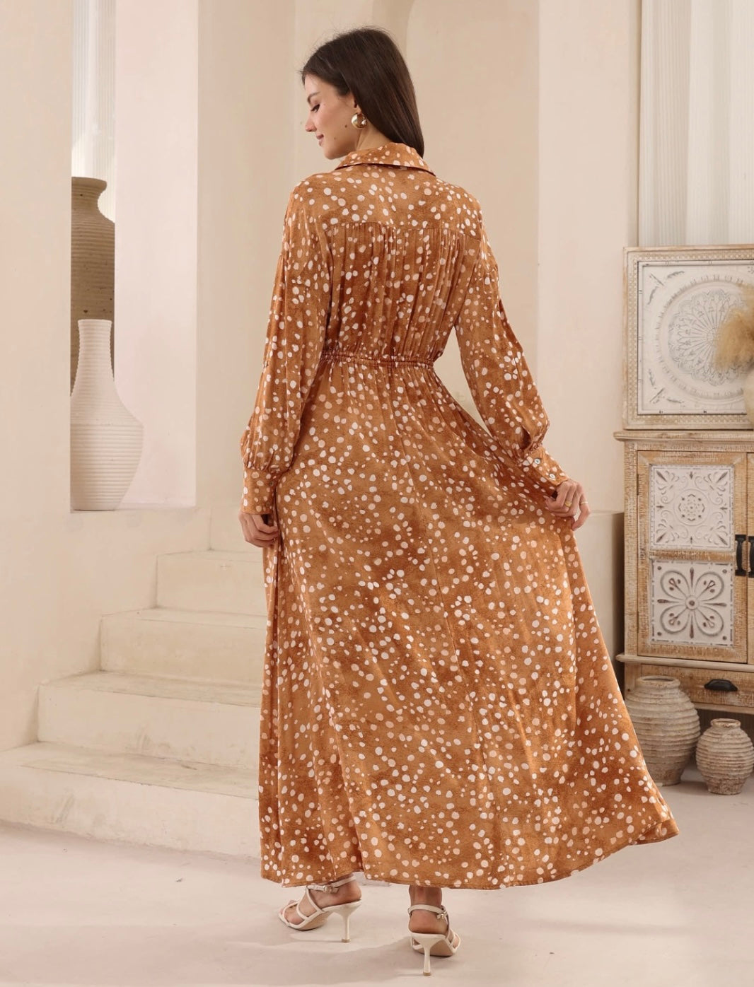 Isla Long Sleeve Button Up Maxi Dress - Brown Leopard