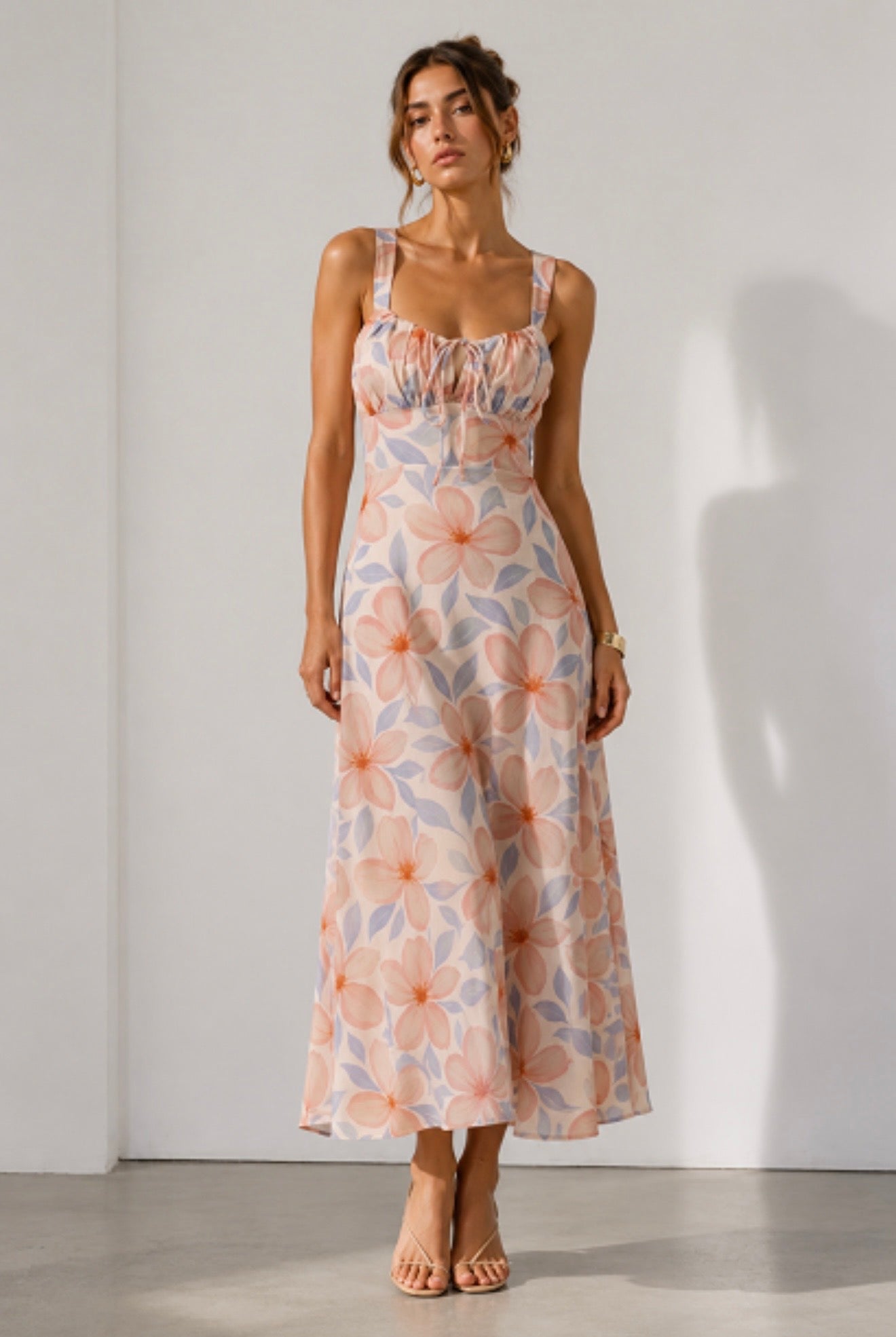 Kerry Gathered Bust Midi Dress - Floral