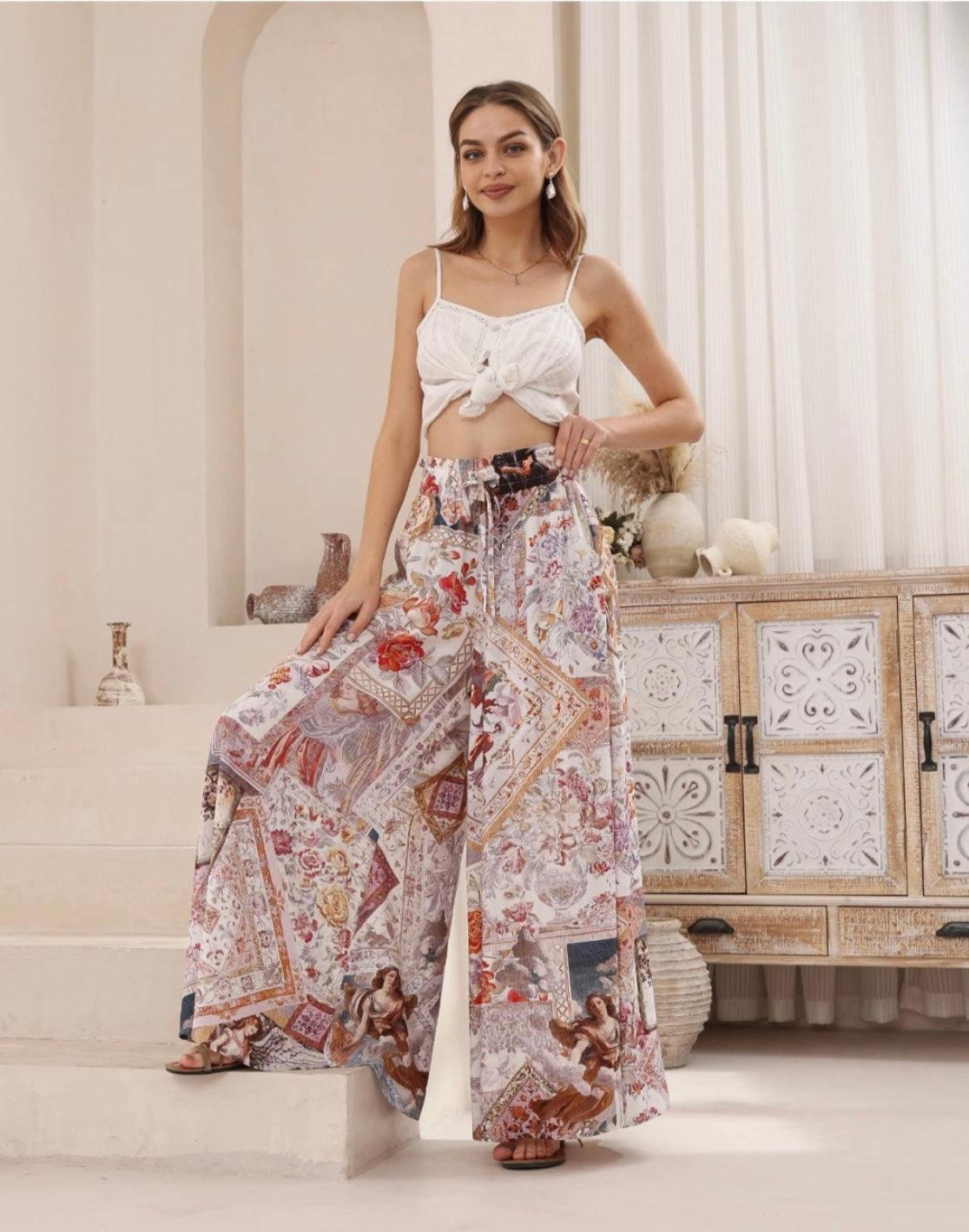 Kiara Wide Leg Pants - White Vintage