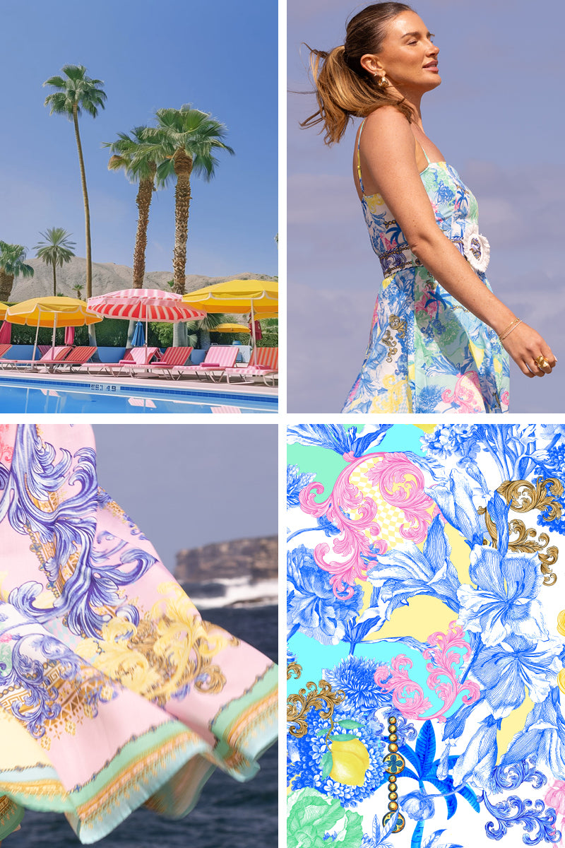 Chateau Spritz Belted Midi Dress - Blue LÂ DOLCE VITA