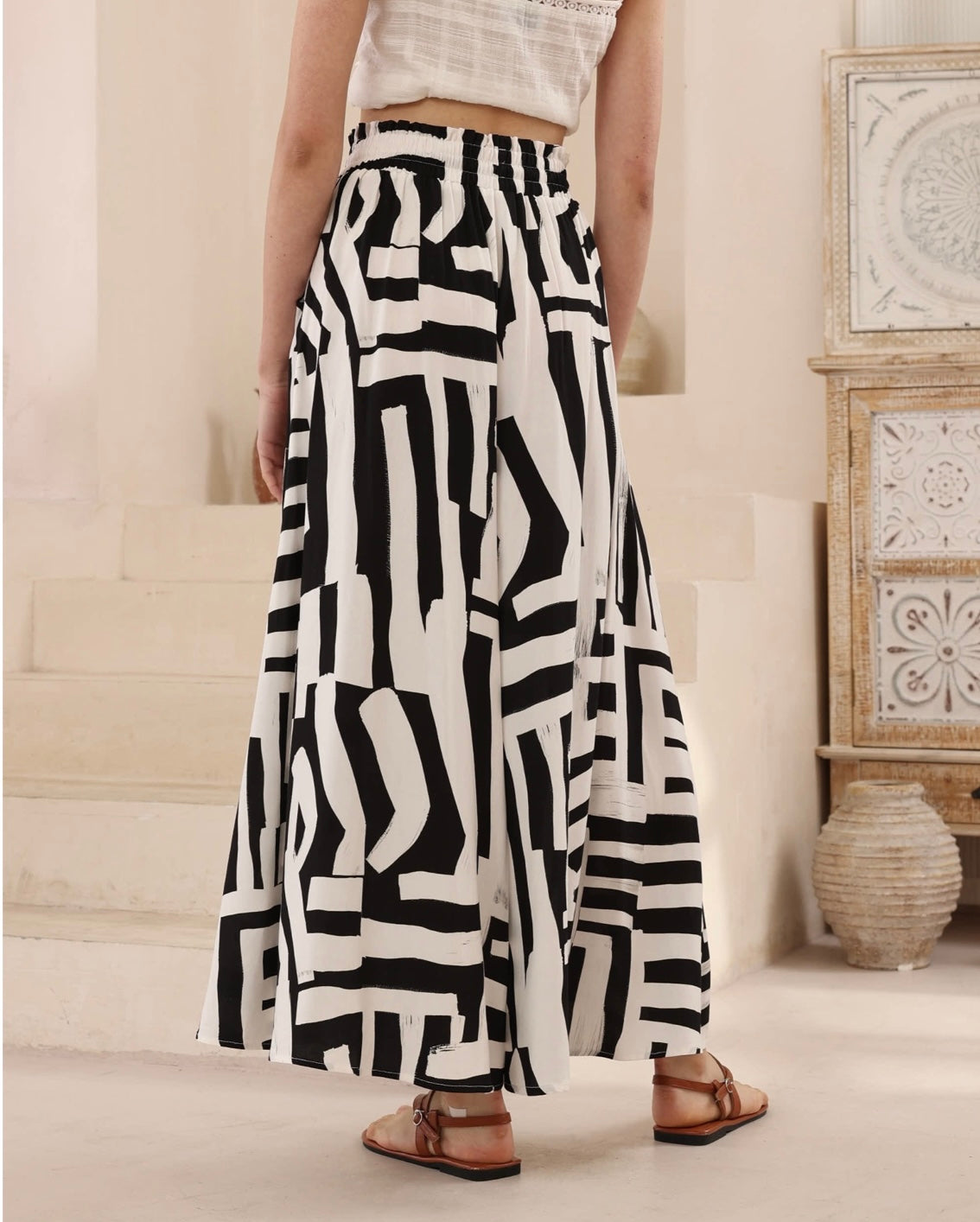 Kiara Wide Leg Pants - Black White