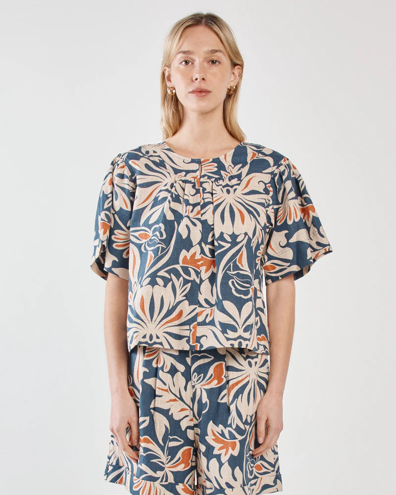 JANA SHORT SLEEVE BLOUSE TOP - WILD ORCHID