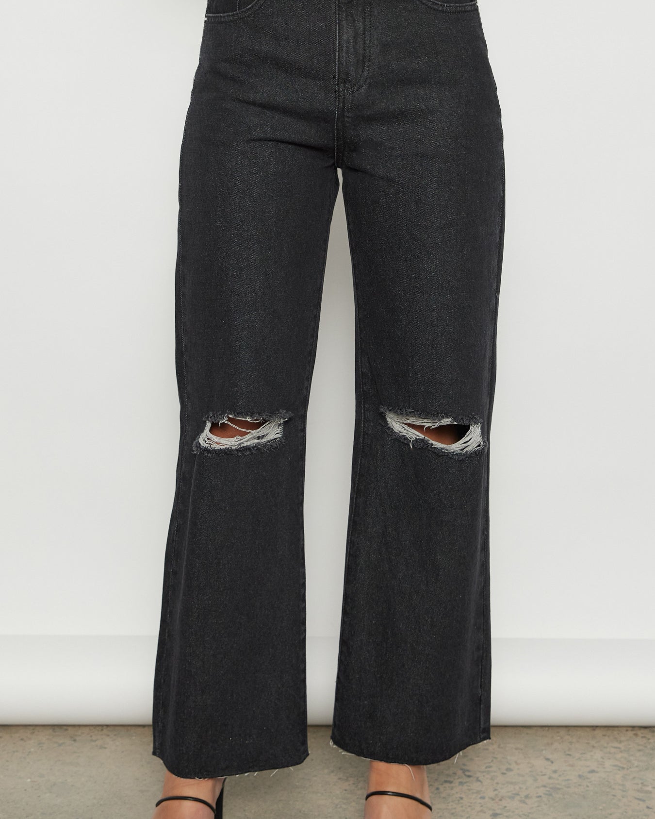 Indy High Waisted Ripped Detail Denim Jeans - Black