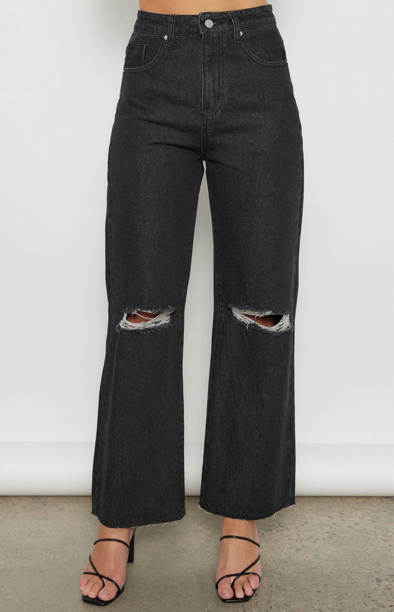 Indy High Waisted Ripped Detail Denim Jeans - Black