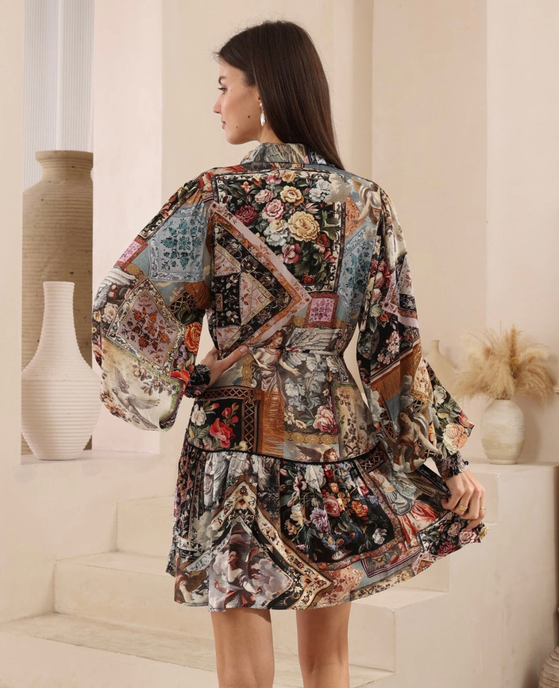 Jody Long Sleeve Mini Dress - Black Vintage