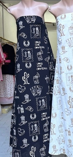 Claire Strapless Maxi Dress - Long Live Cowgirls Black | By Frankie