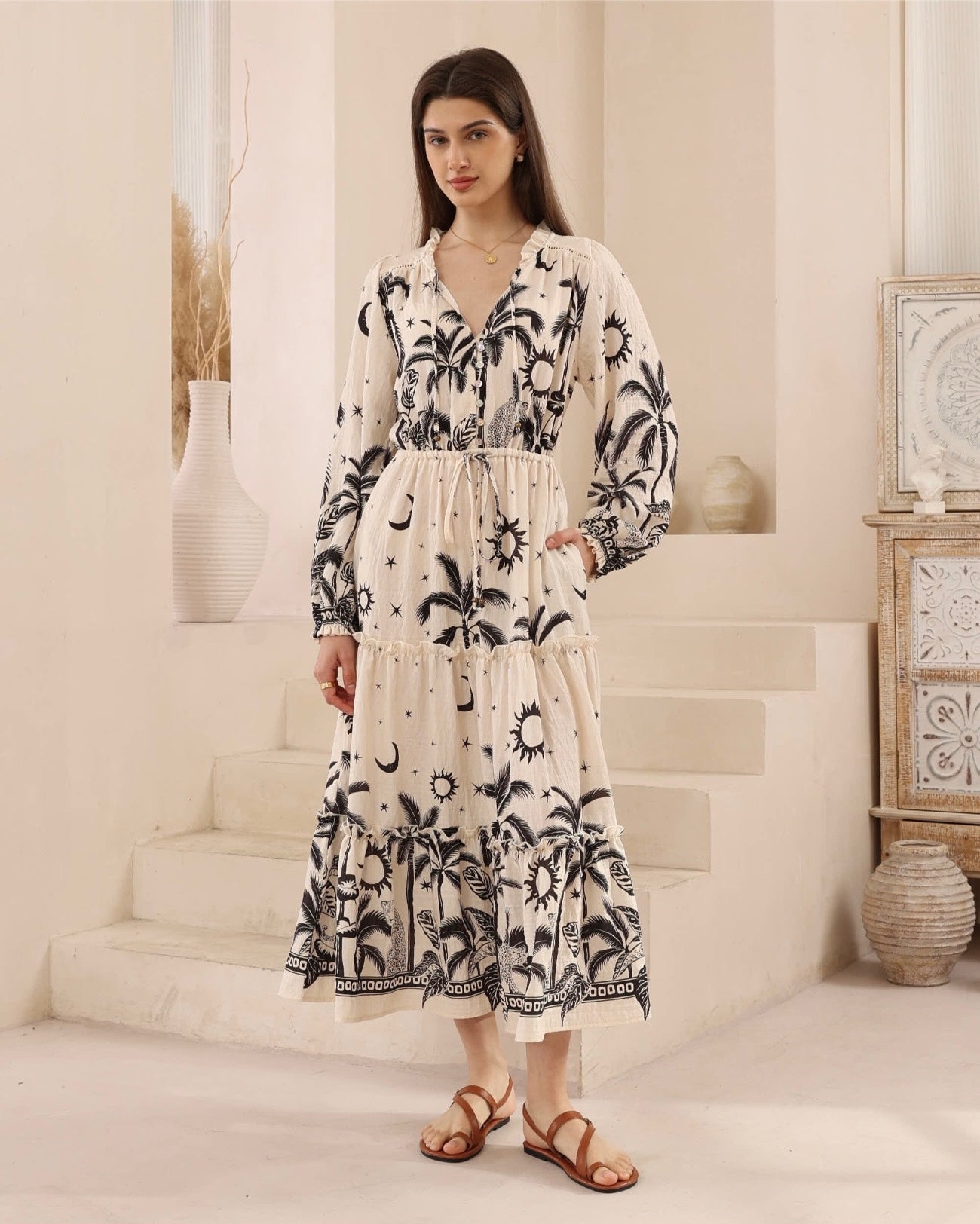 Rachel Long sleeve Maxi Dress - Off White