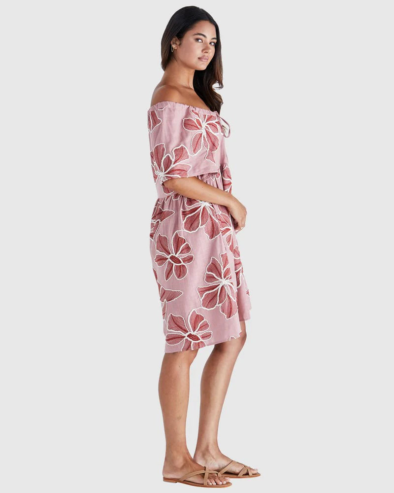 Finley Off The Shoulder Mini Dress - Pink / Red