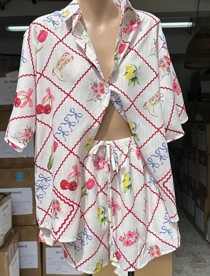 Taya By Frankie Button Up Shirt & Shorts Set - Bows & Boots