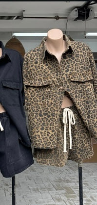 Leah By Frankie Matching Shirt & Shorts Denim Set - Dark Leopard | By Frankie