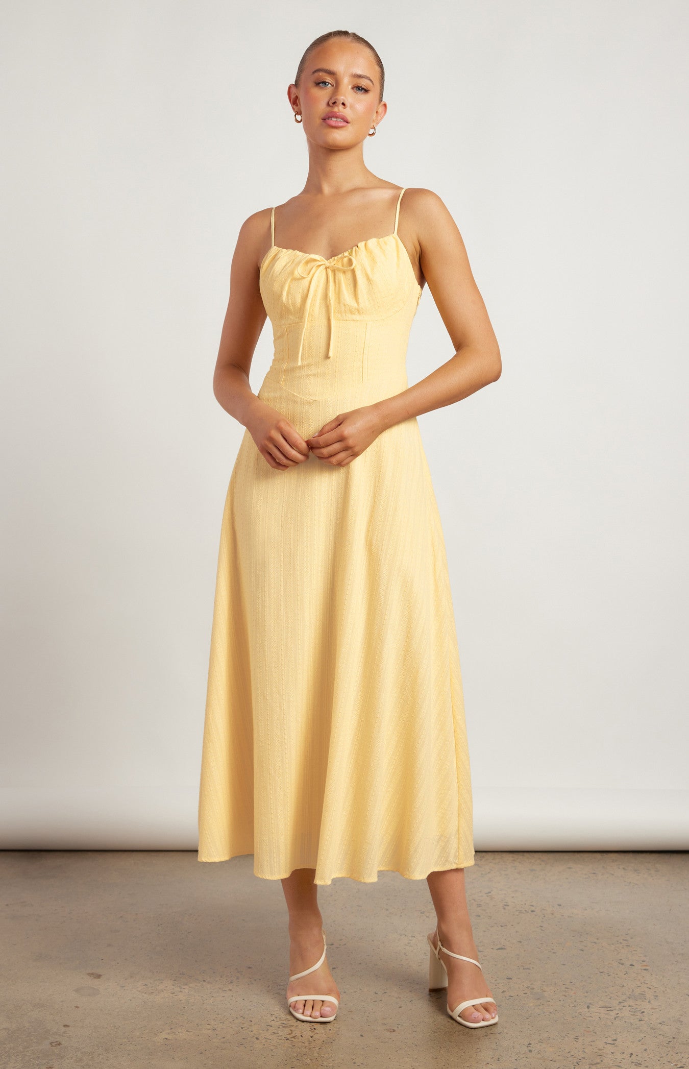 Khaya Lace Up Back Detail Embroidered Cotton Maxi Dress - Lemon