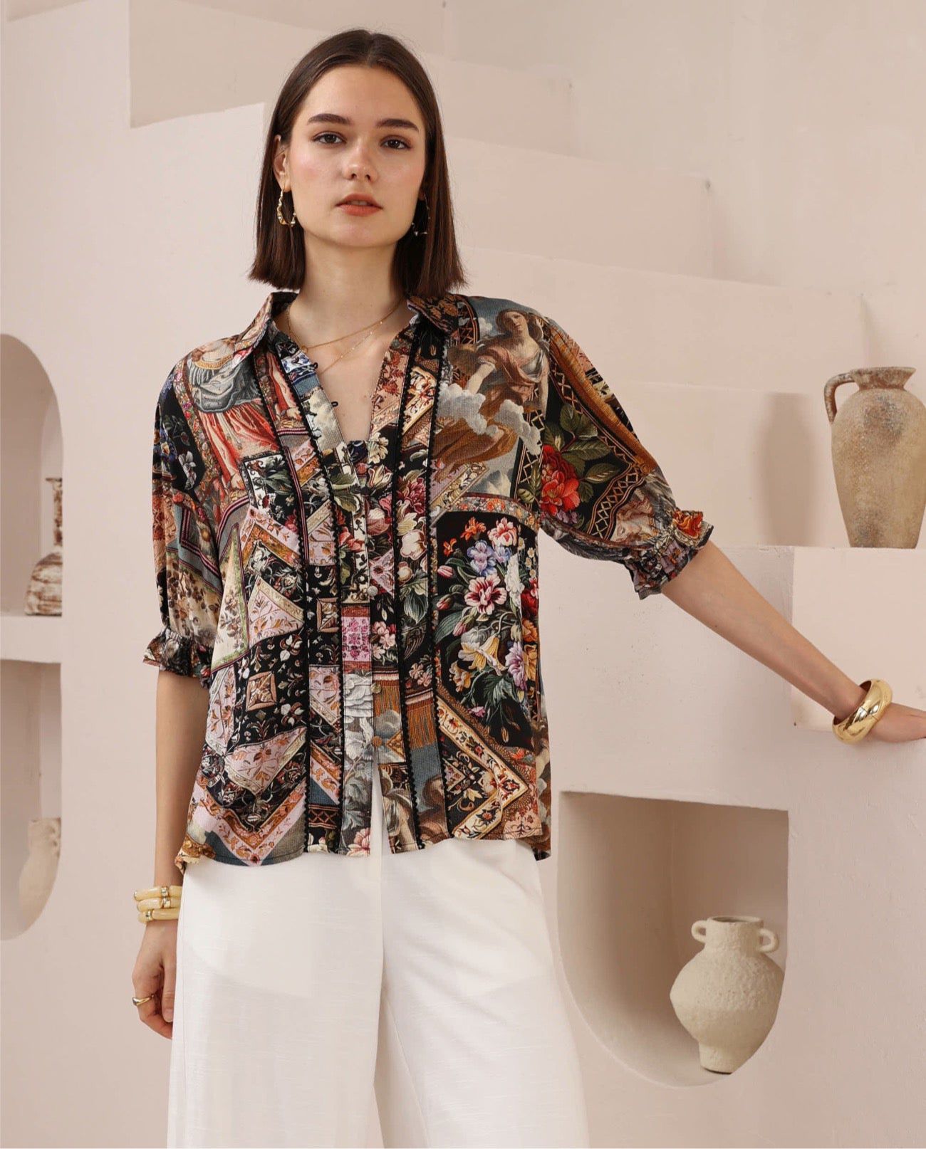 Rosalie Button Up Short Sleeve Shirt - Vintage Angel Black