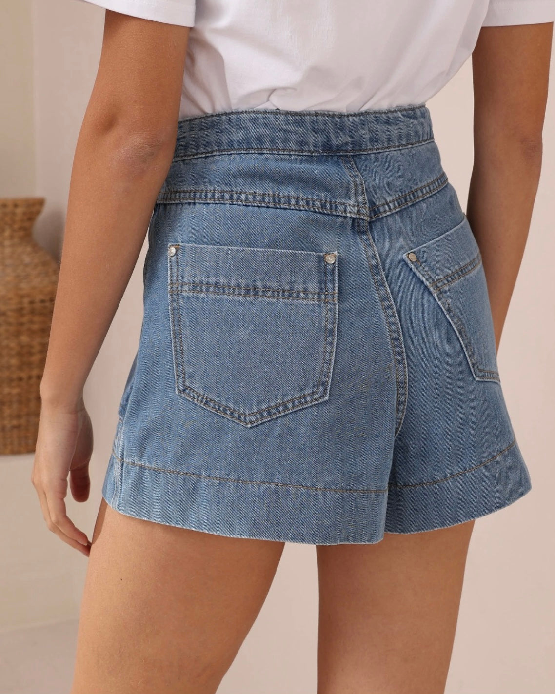Gianna High Waisted Denim Shorts - Light Blue