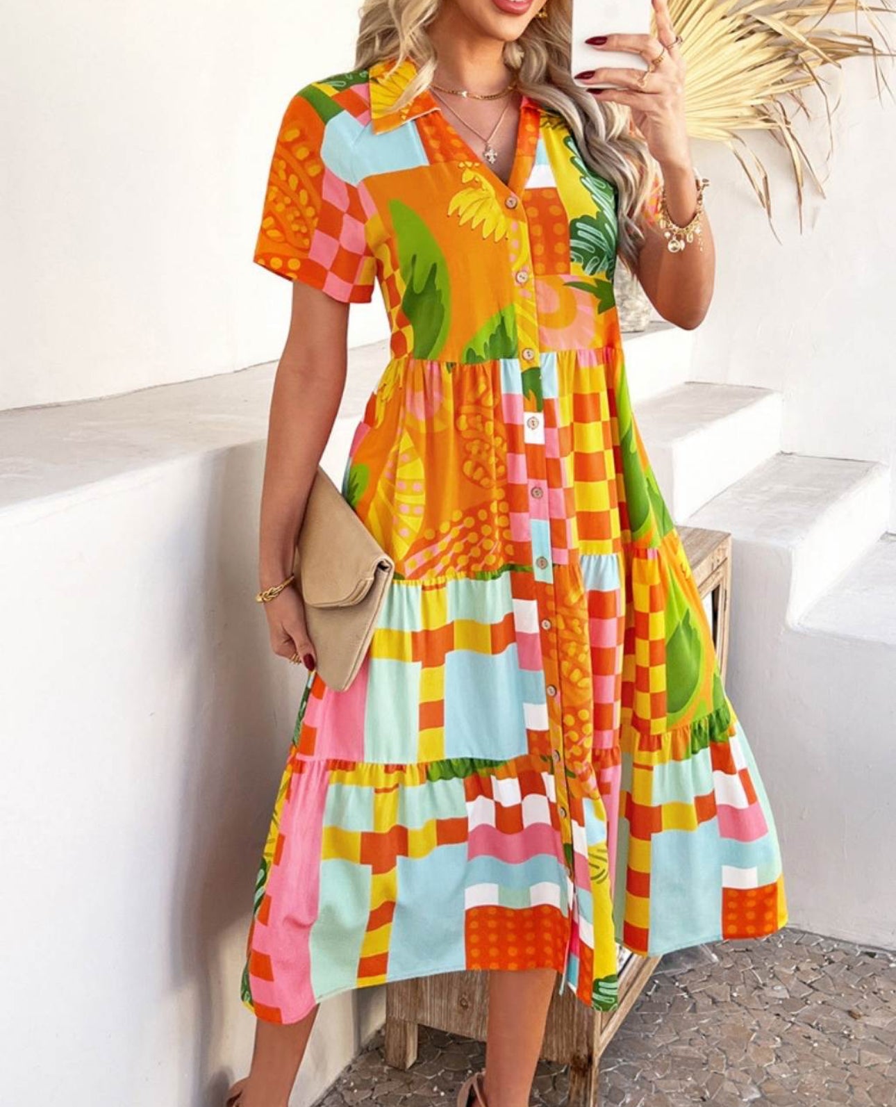 Josie Button Up Midi Dress - Tropical