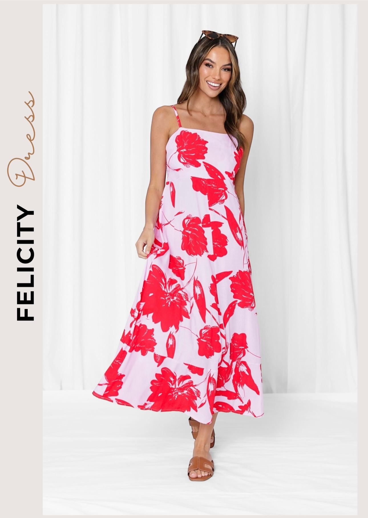 FELICITY FLORAL SHIRRED BACK MAXI DRESS - Pink Red
