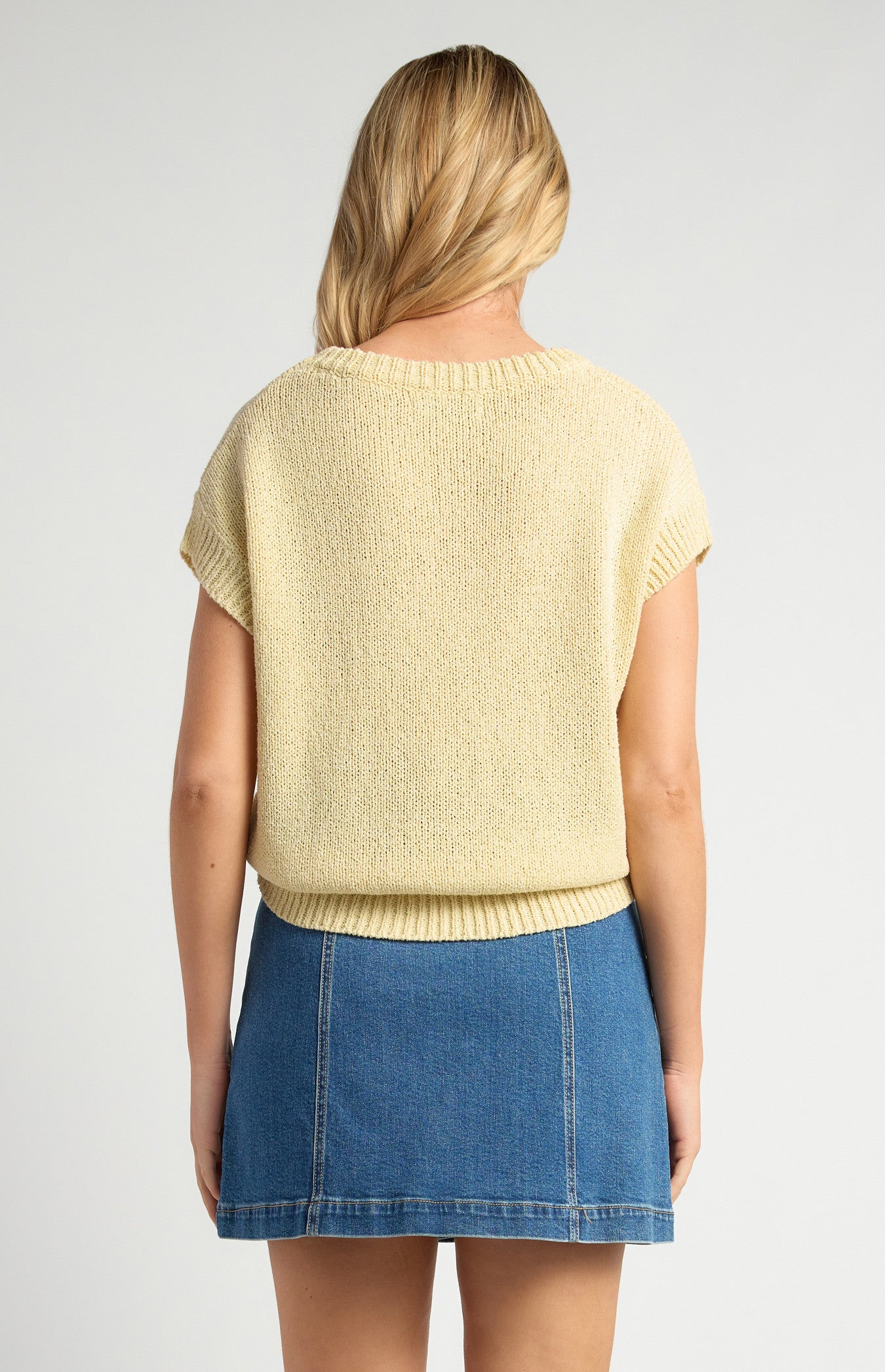Crochet Cap Sleeves Relaxed Knit Top - Butter