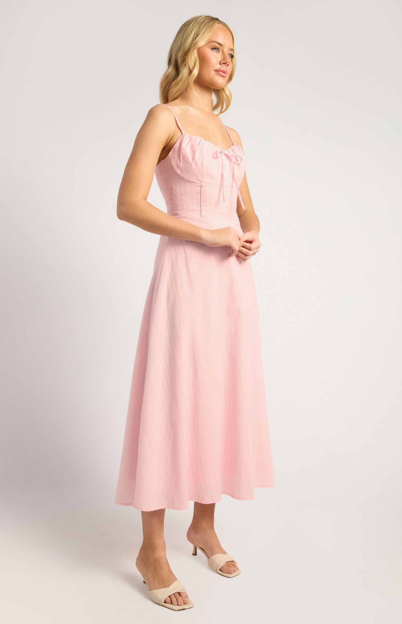 Khaya Lace Up Back Detail Embroidered Cotton Maxi Dress - Pink