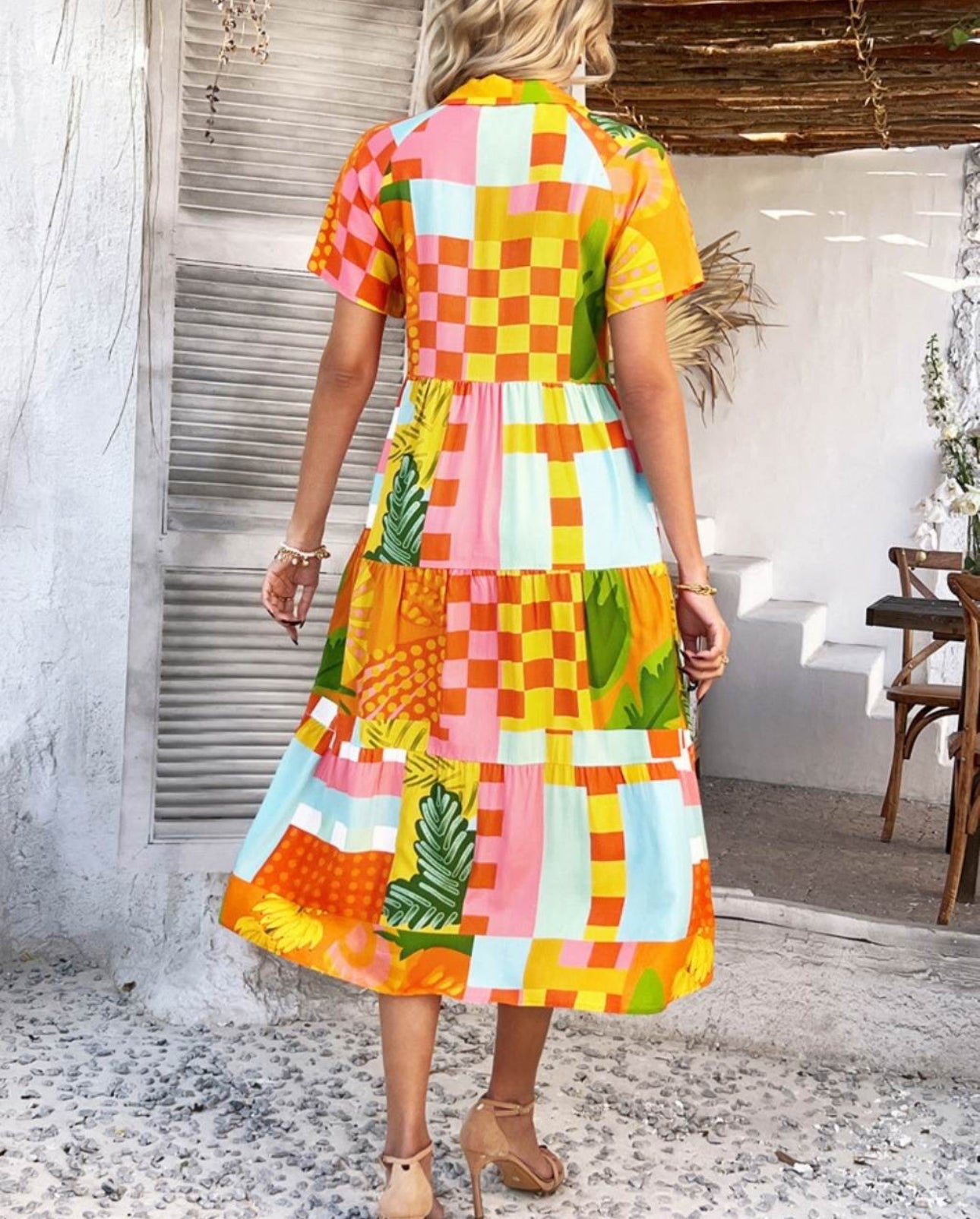 Josie Button Up Midi Dress - Tropical