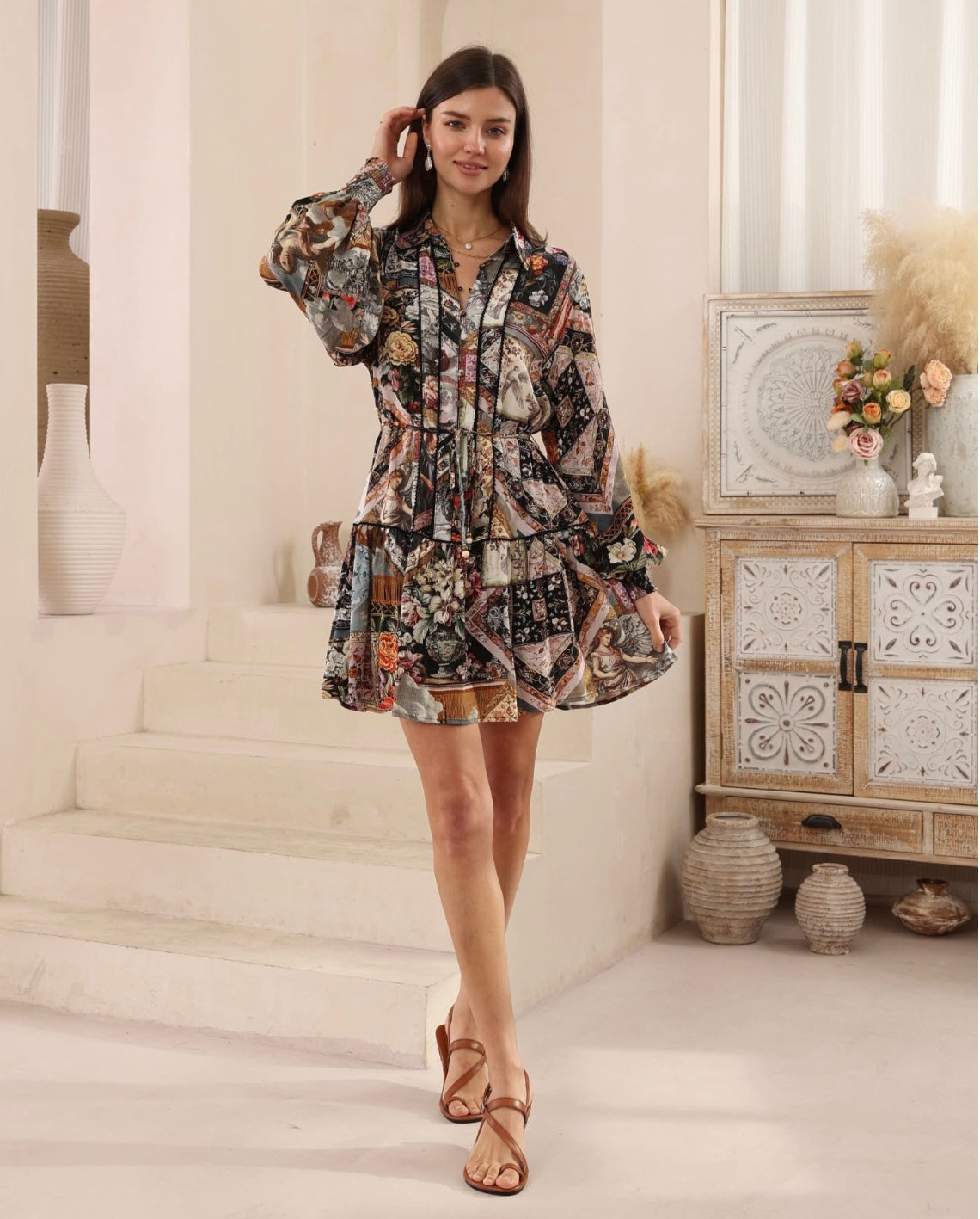 Jody Long Sleeve Mini Dress - Black Vintage