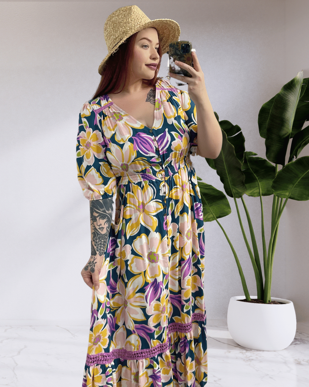 Beatrix Boho 1/2 sleeves Maxi Dress - Floral Purple