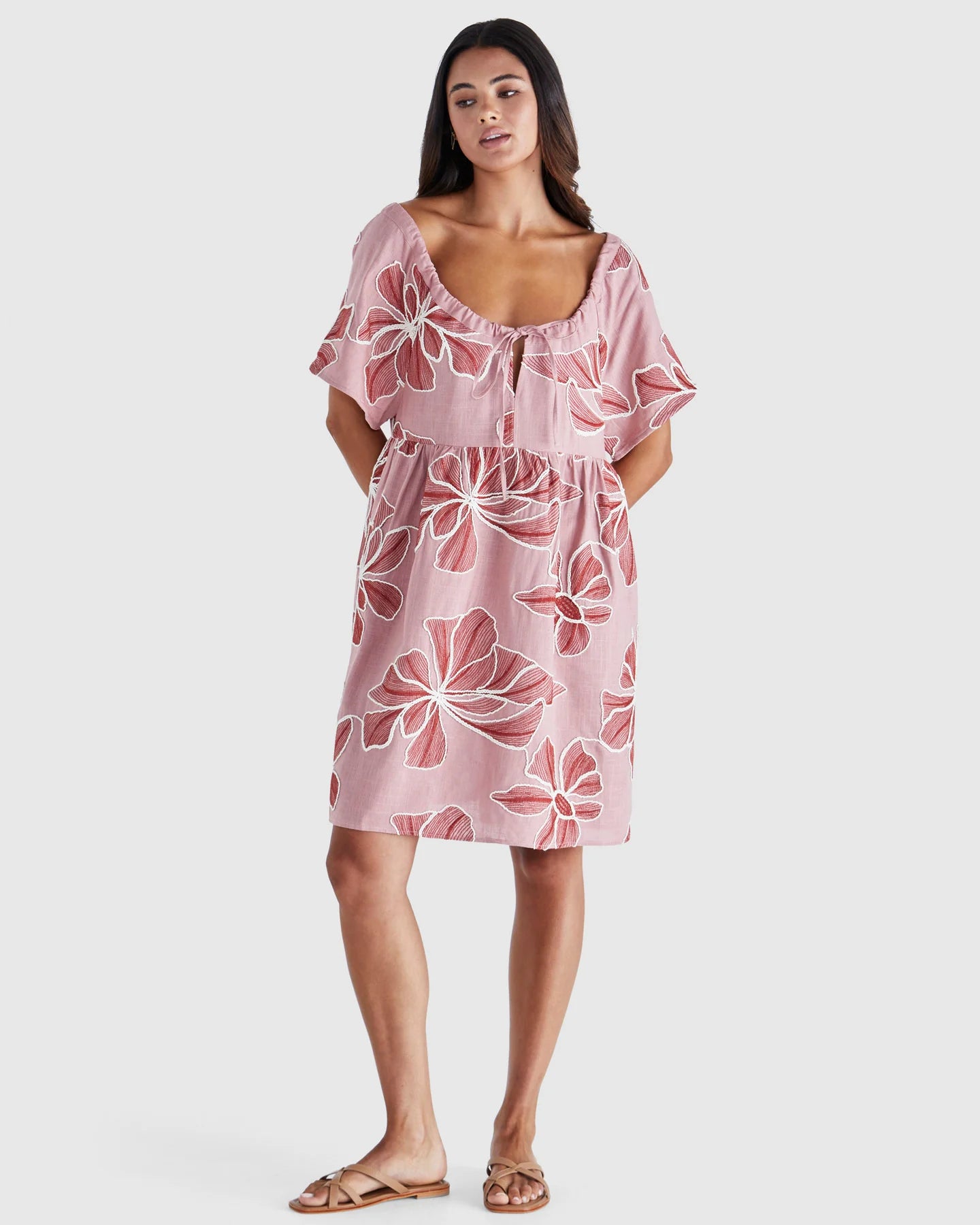 Finley Off The Shoulder Mini Dress - Pink / Red