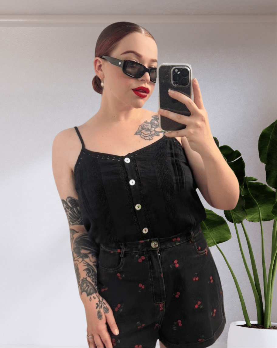 Mia Cotton Lace Singlet Top - Black
