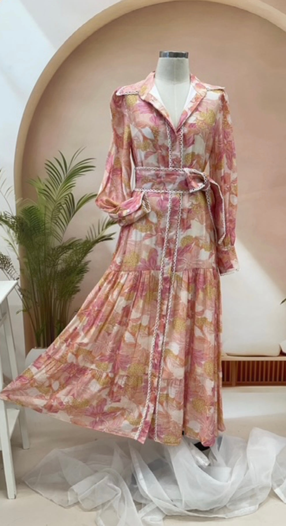 Jasmine Long Sleeve Button Up Maxi Dress - Pink Floral