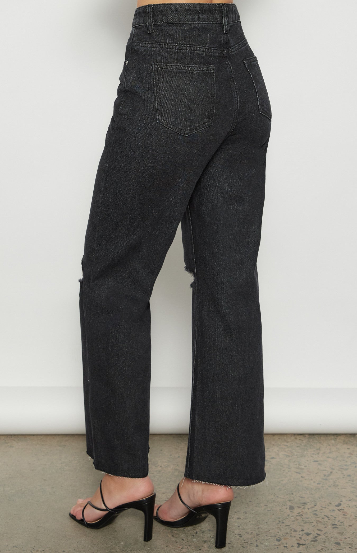 Indy High Waisted Ripped Detail Denim Jeans - Black