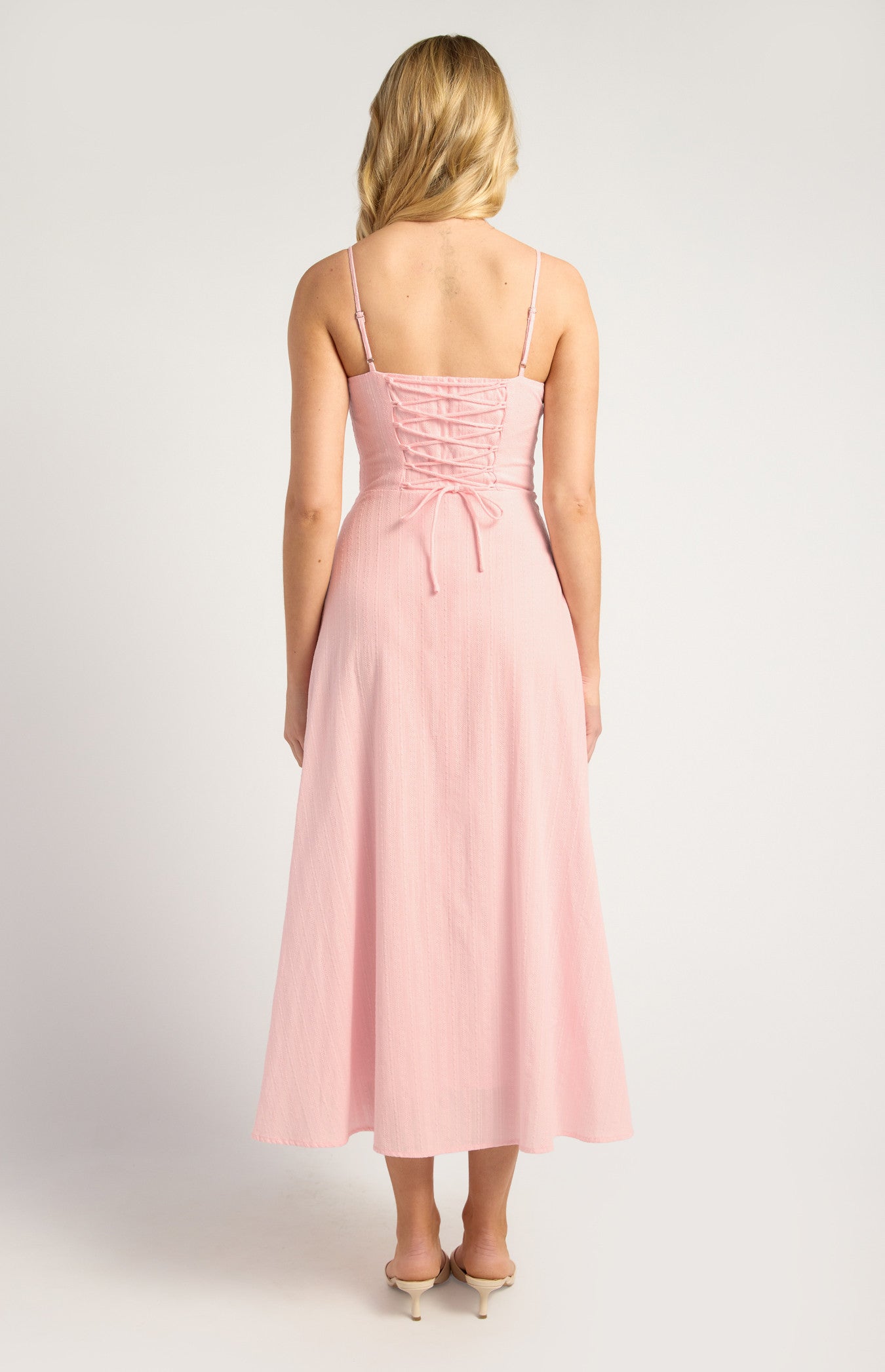Khaya Lace Up Back Detail Embroidered Cotton Maxi Dress - Pink