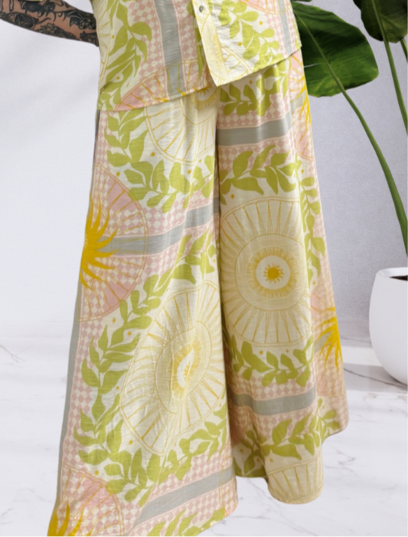 Kiara Wide Leg Pants - Yellow Star Burst
