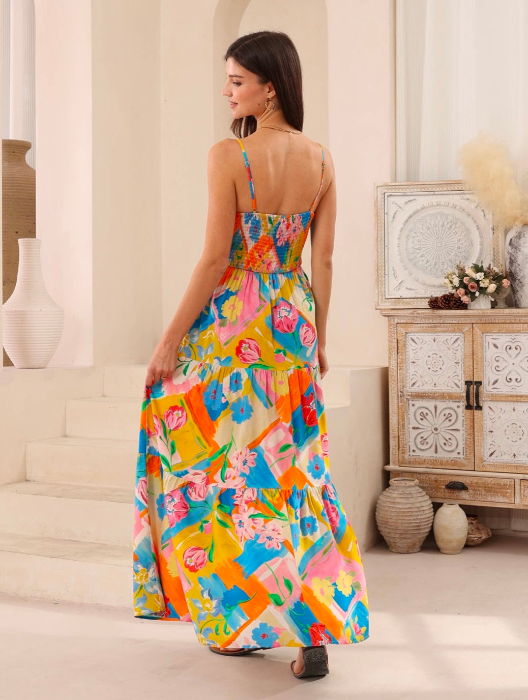 Karlee Tie Bust Maxi Dress - Fluro Floral