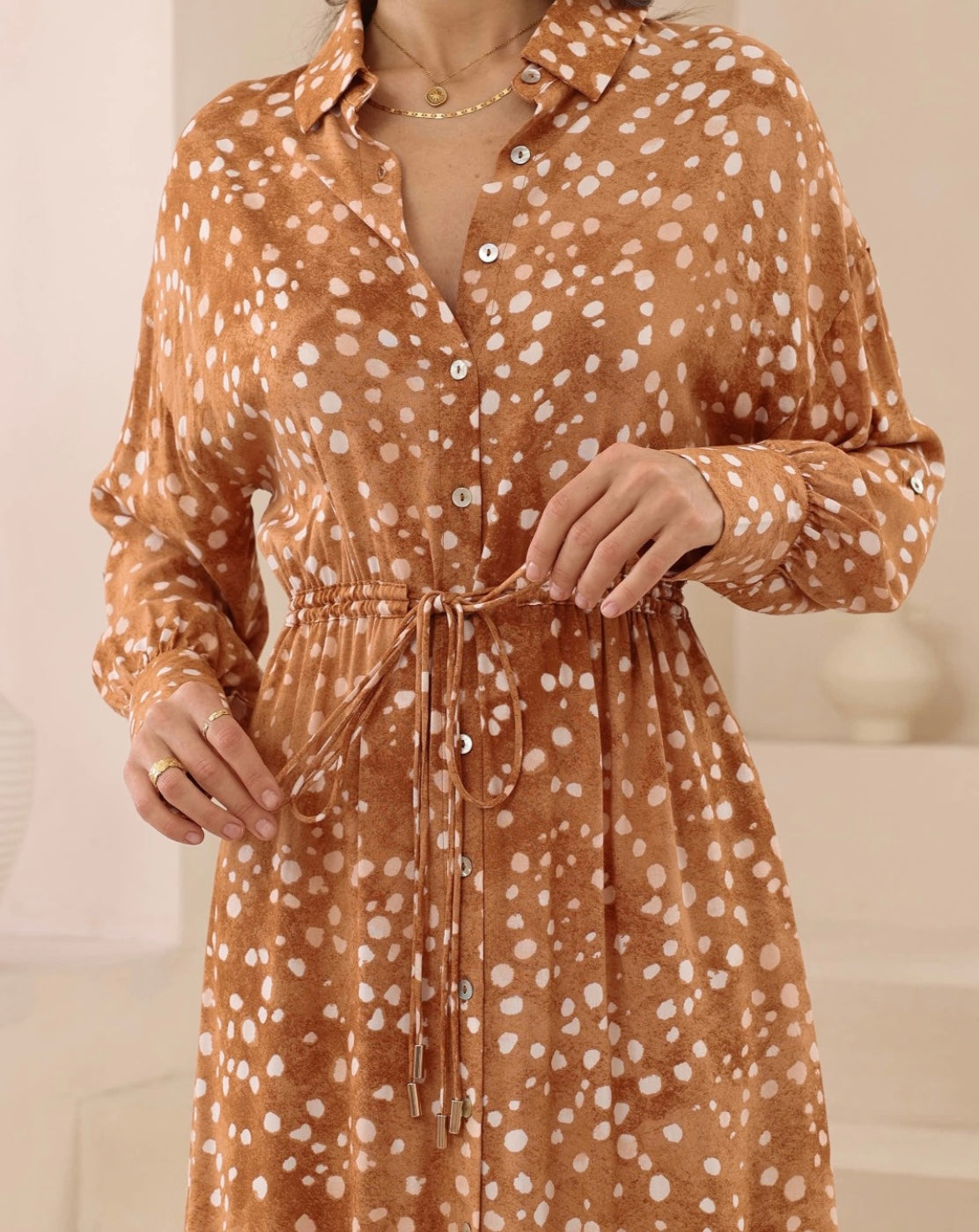 Isla Long Sleeve Button Up Maxi Dress - Brown Leopard