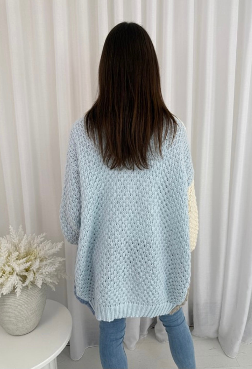 Knit Button Up Cardigan - Blue Brown