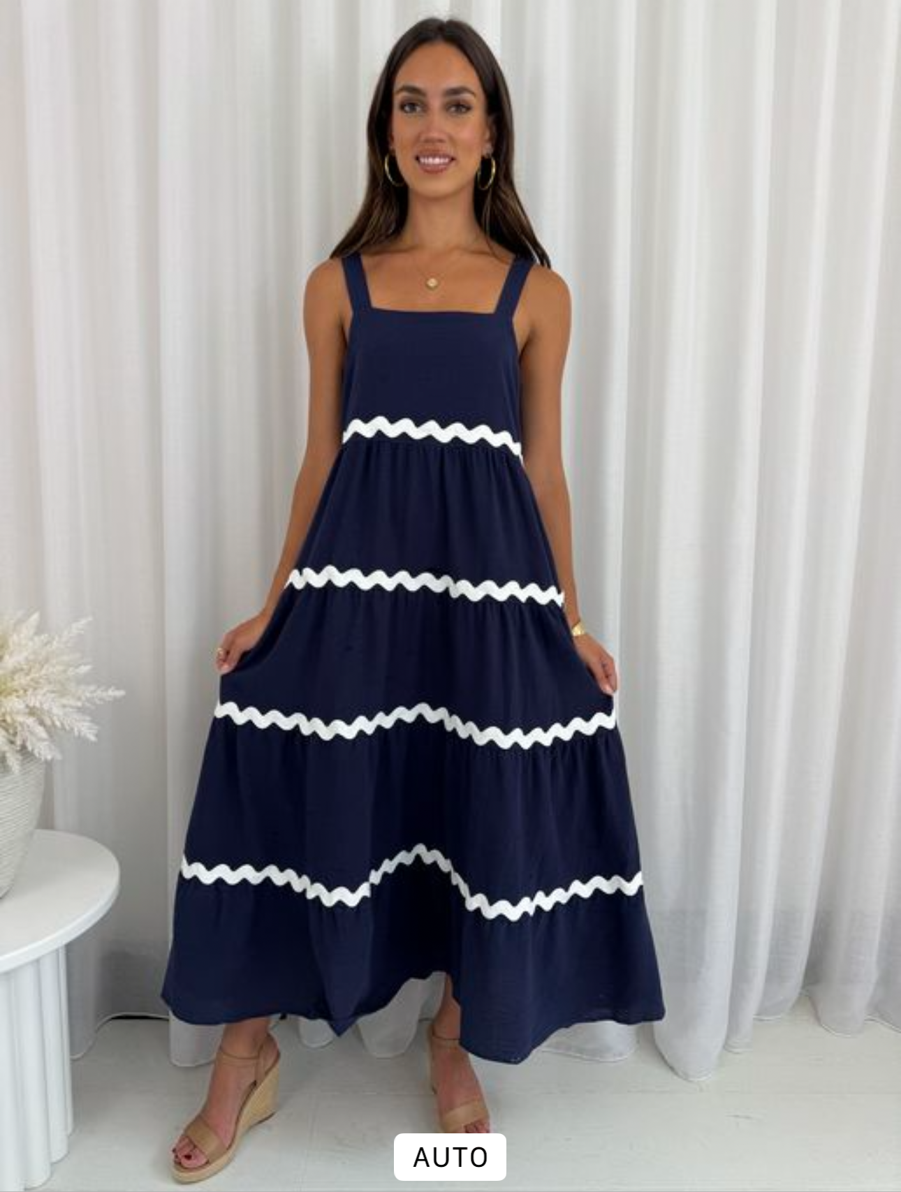Tegan Ric Rac Maxi Dress - White Navy