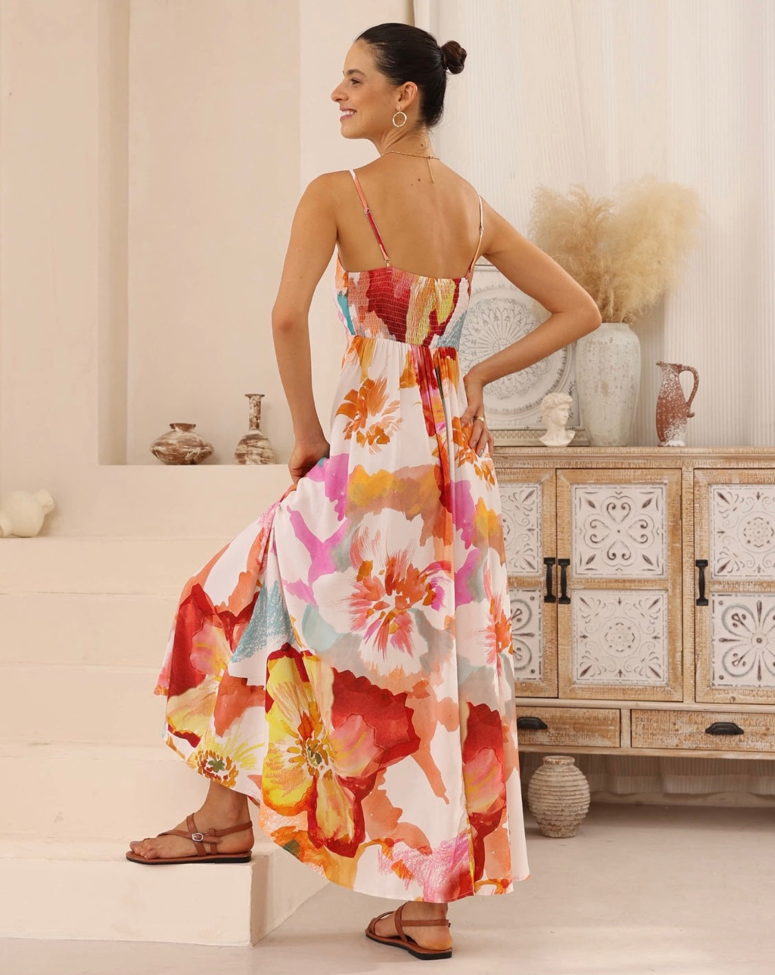 Tia Spaghetti Strap Maxi Dress - Pink Floral