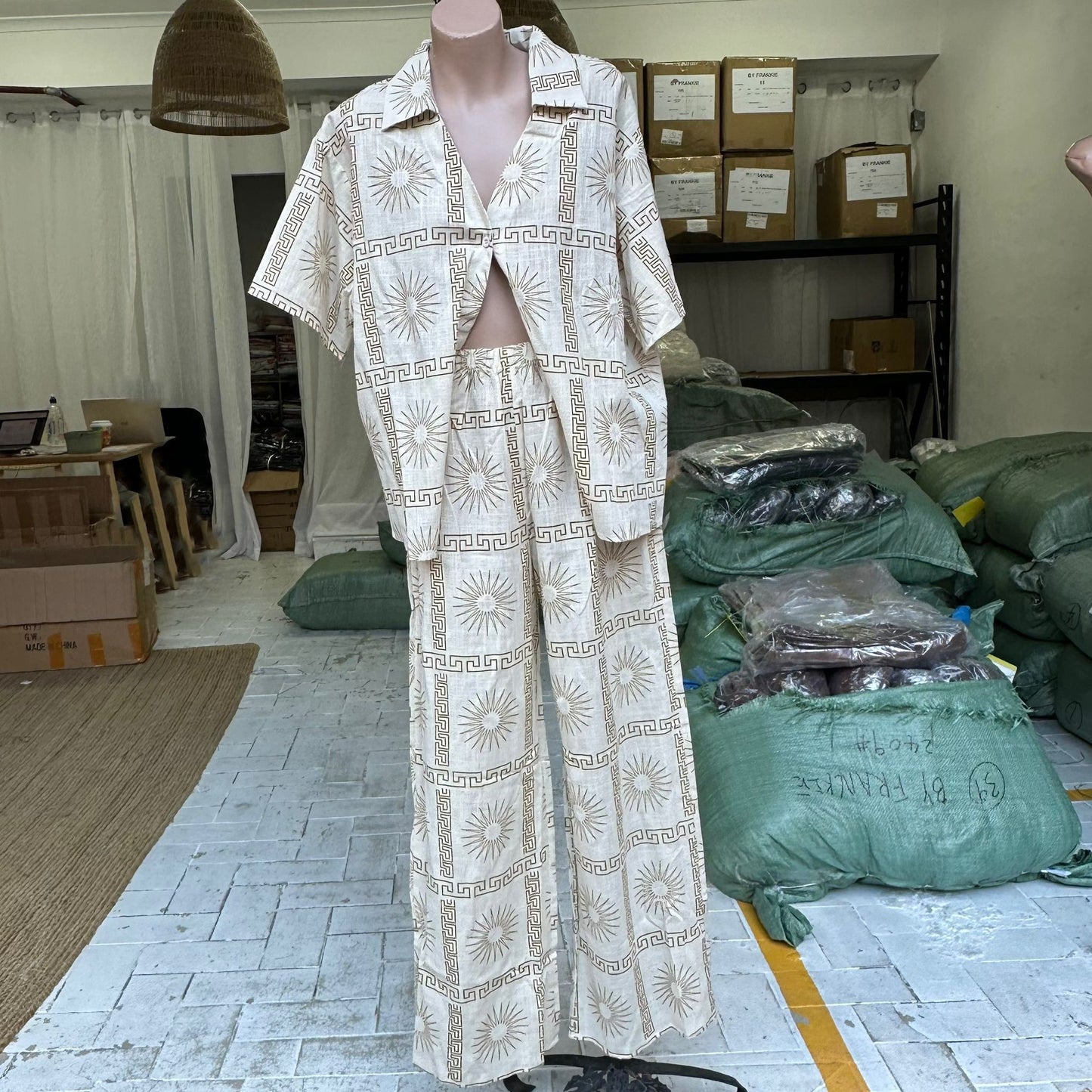 Sunny By Frankie Shirt & Long Pants Set - Sun Beige Tan