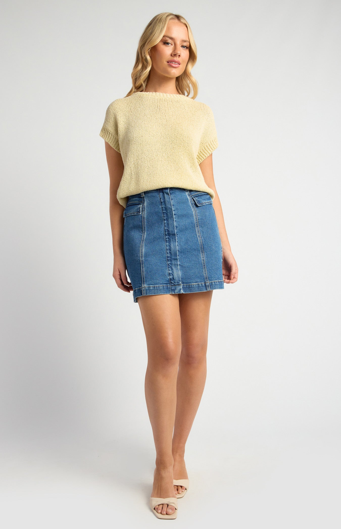 Crochet Cap Sleeves Relaxed Knit Top - Butter