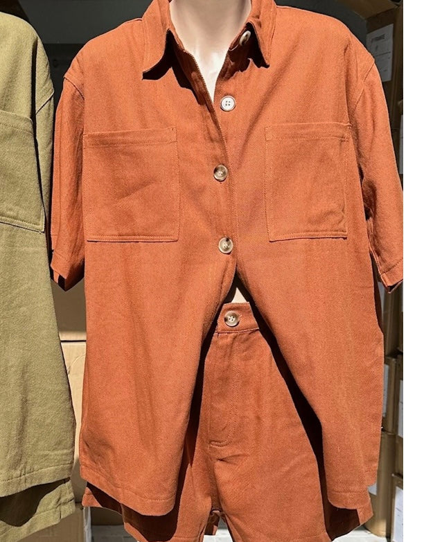 Bindy By Frankie Denim Shirt & Shorts Set - Rust
