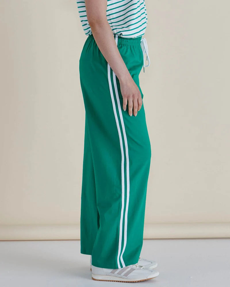 Evelyn Wide Leg Jogger Pants - Green Trim