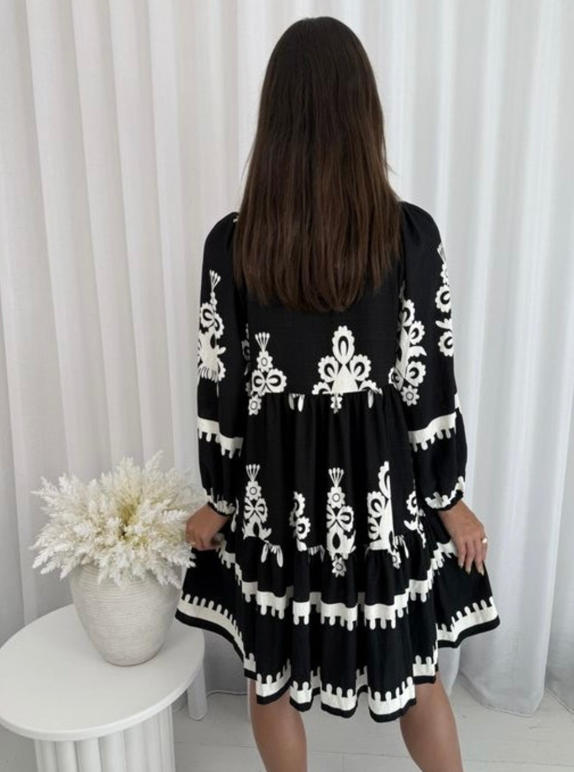 Grace Long Sleeve Mini Dress - Black