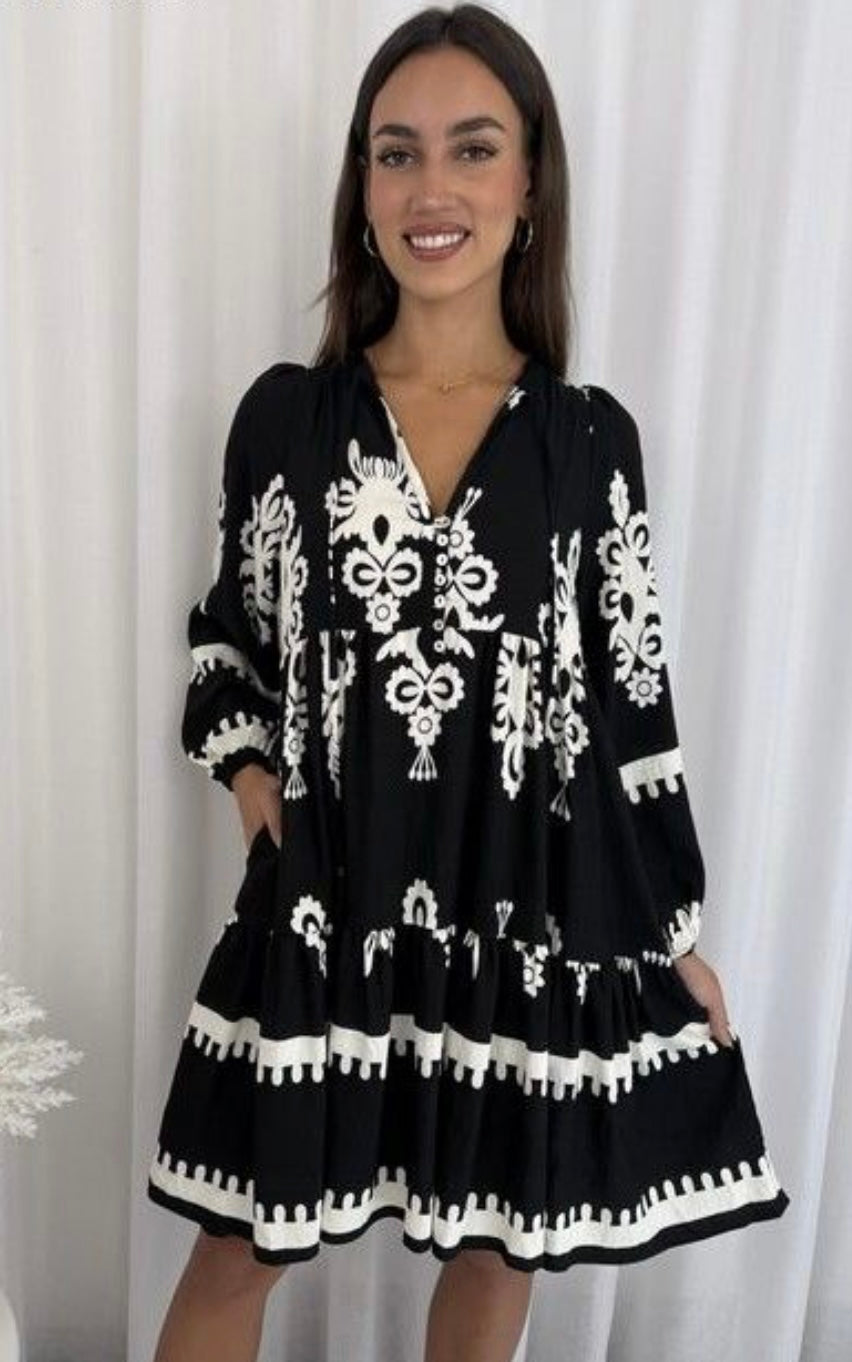 Grace Long Sleeve Mini Dress - Black