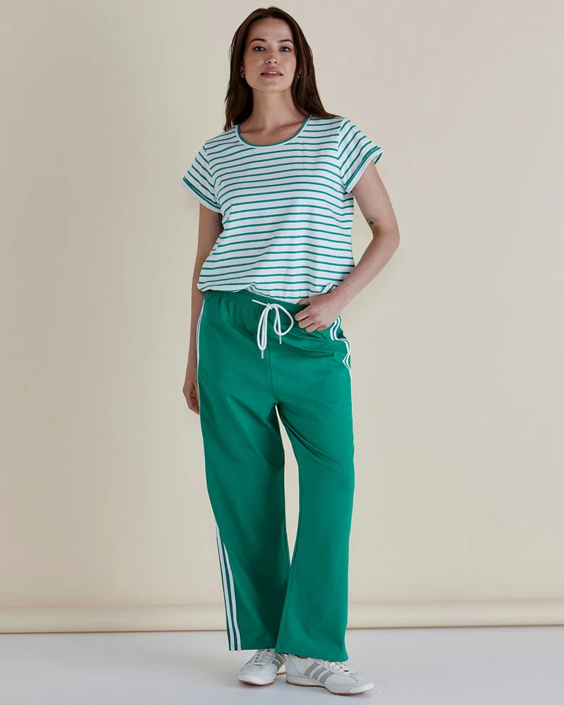 Evelyn Wide Leg Jogger Pants - Green Trim