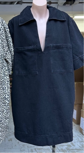 Jenna V-Neck Denim Mini Dress - Black | By Frankie