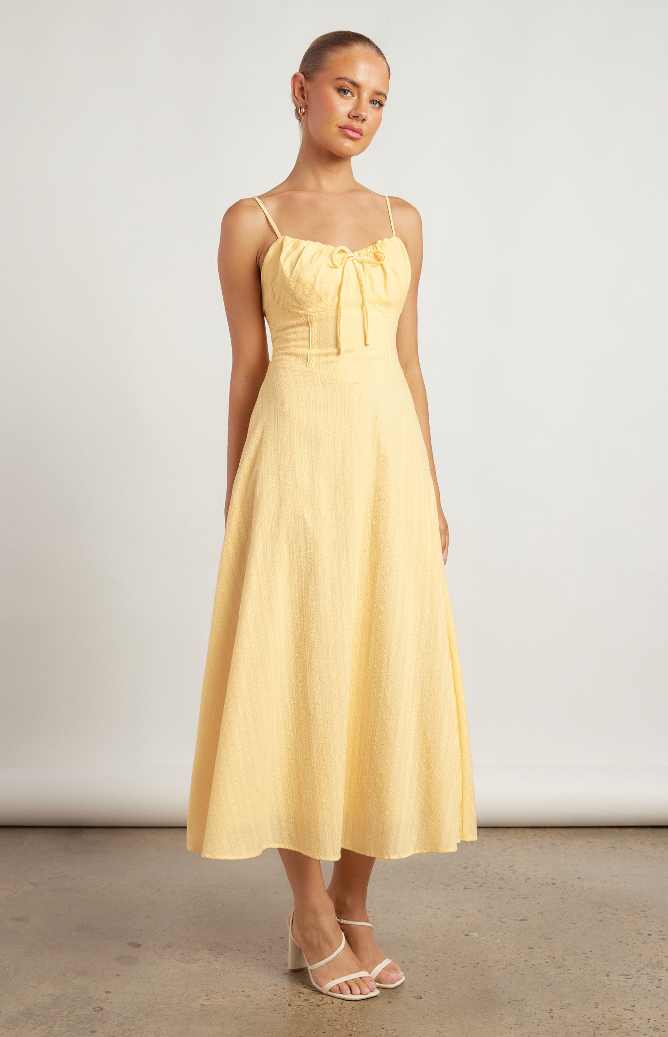 Khaya Lace Up Back Detail Embroidered Cotton Maxi Dress - Lemon