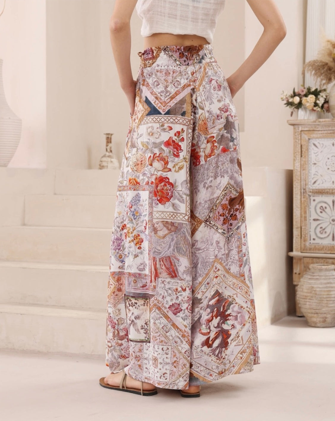 Kiara Wide Leg Pants - White Vintage