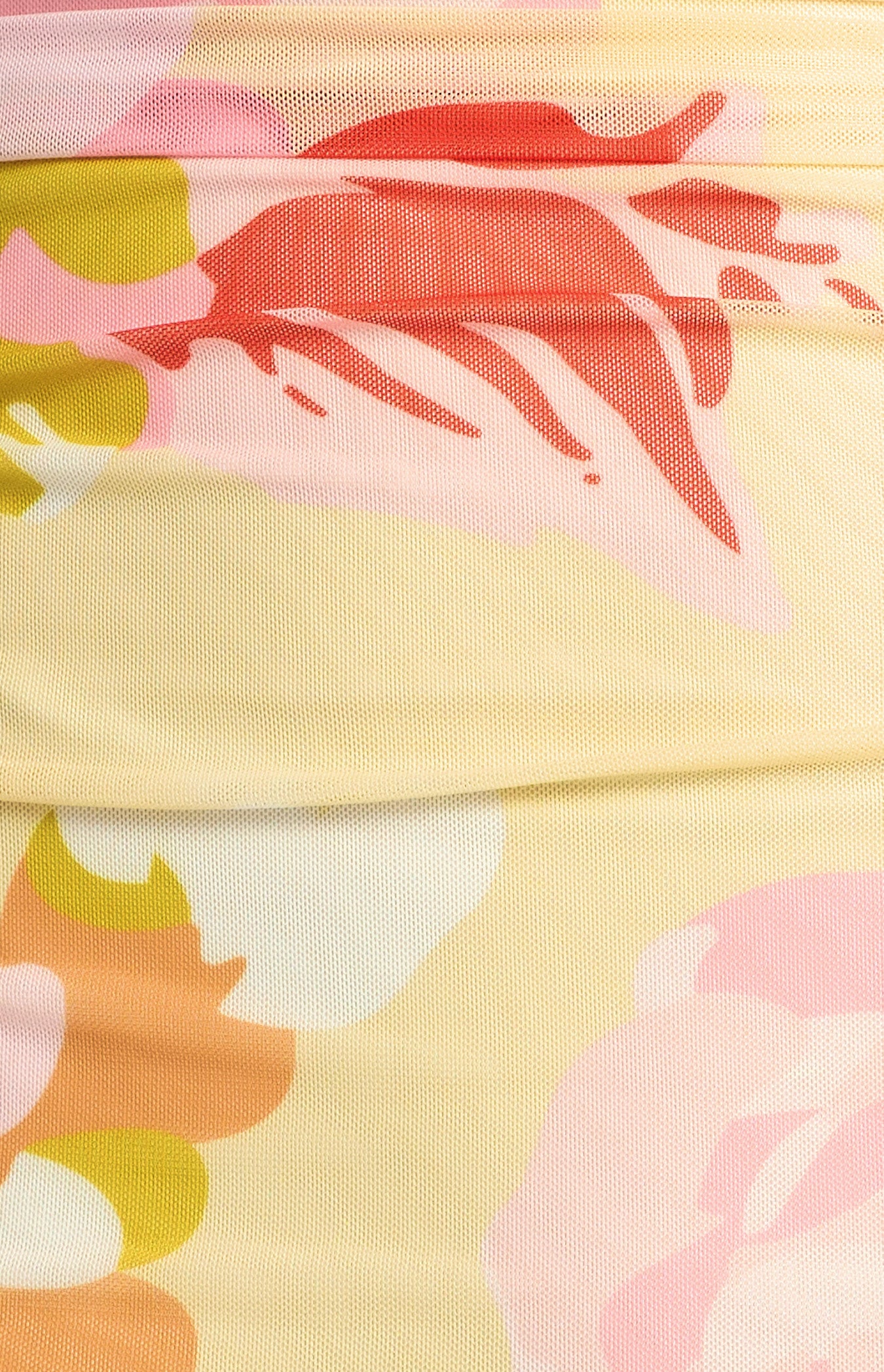 Sadie Floral Print Ruched Bodice Detail Mesh Dress - Red Lemon