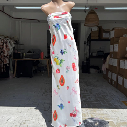 Strapless Ciao Floral Satin Dress - Cherry Bow | By Frankie