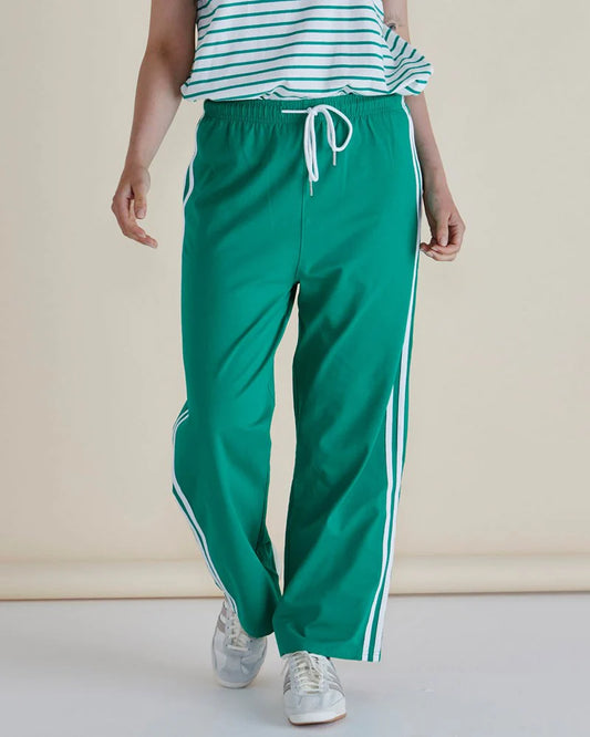 Evelyn Wide Leg Jogger Pants - Green Trim