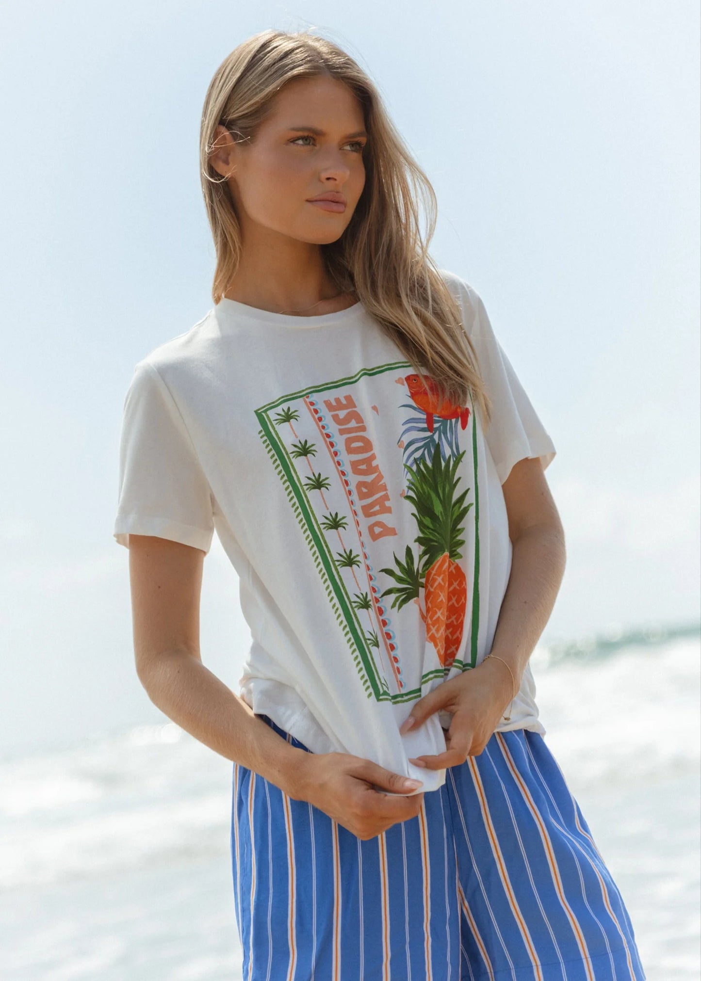 Ellia Crew Tee Shirt- Paradise Beach Print